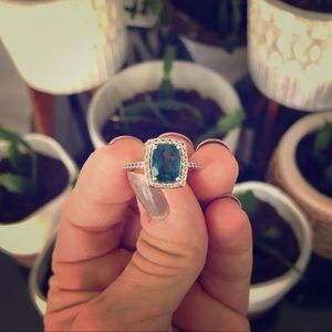 Platinum Blue Topaz and Diamond Ring